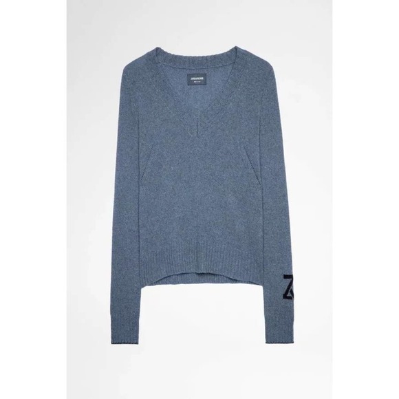 Zadig & Voltaire Sourca Cashmere V-Neck sweater NWT S Denim color - Picture 1 of 13